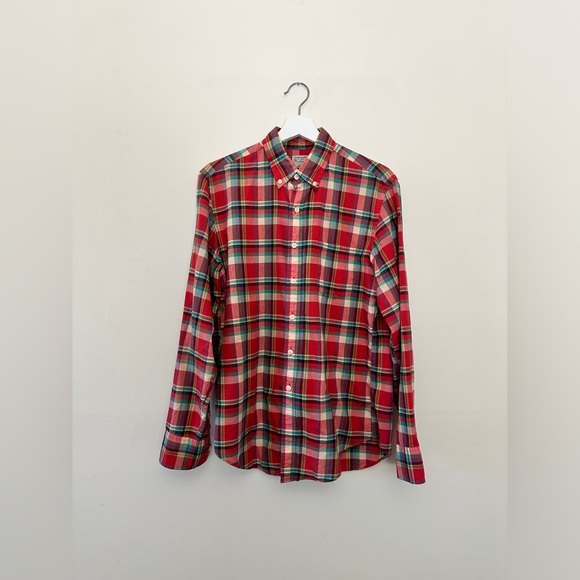J.Crew Red Summer Plaid Shirt in Small - Picture 1 of 3